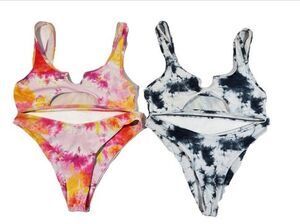 TWO Pack Zaful Tie Dye Cheeky Bikini 2 piece Swimsuits Size Large Blue/Pink